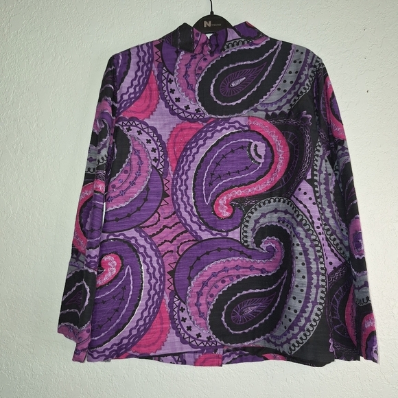 Choices Women Purple Paisley Print Lightweight Button Front Jacket Size 2X - Picture 2 of 9